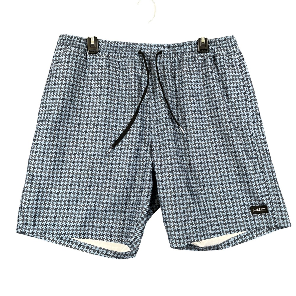 Volcom Houndstooth Performance Shorts Mens XL Blue Drawstring Skater Beach